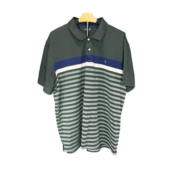 Izod Mens Polo Shirt XXL Green & Blue Striped Cotton Blend - Picture 1 of 9